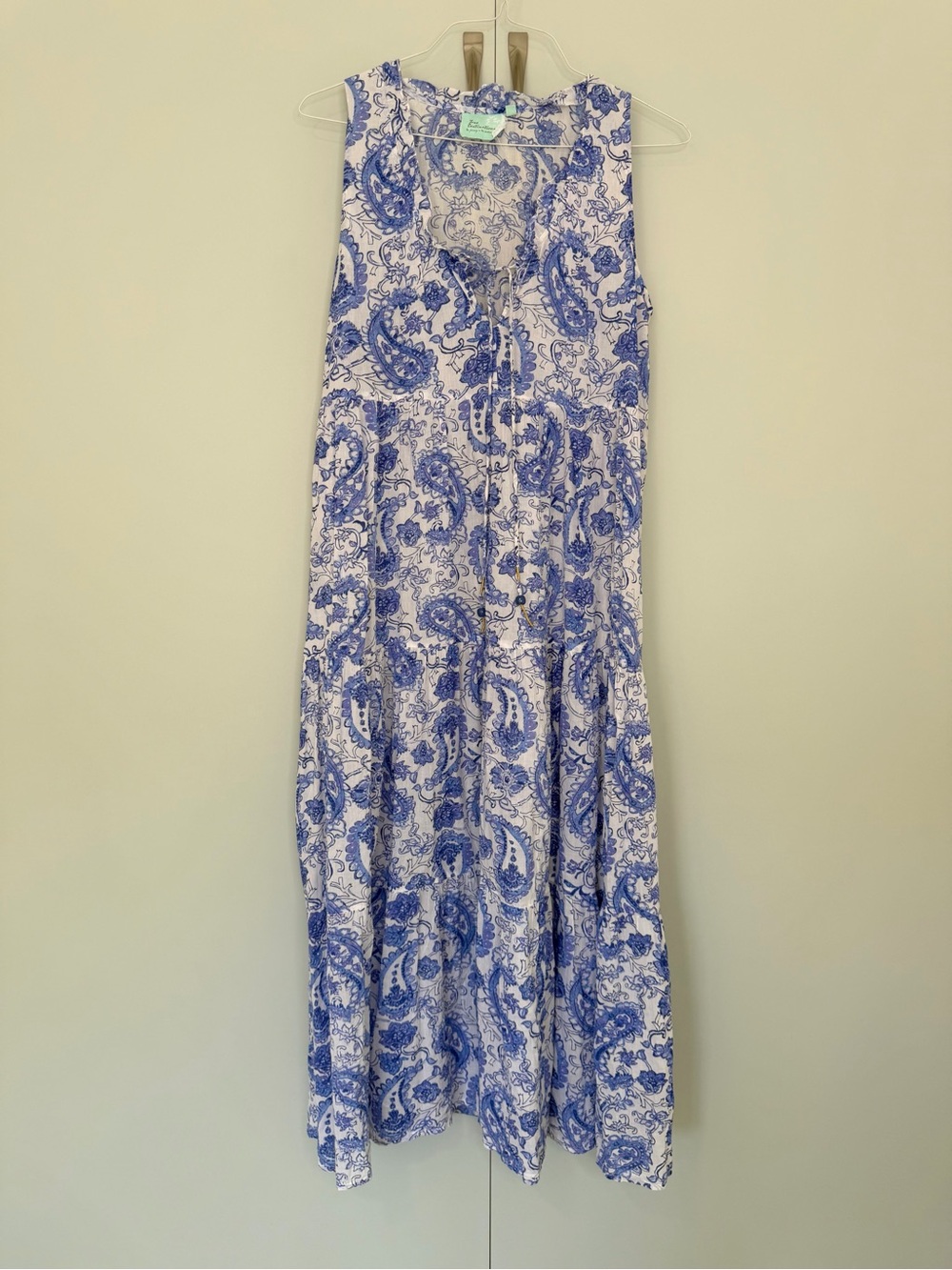 TRUE DESTINATIONS Tiered Lightweight Cotton Swim Coverup Maxi Dress Blue White